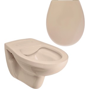 Calmwaters Wand-WC Set, spülrandlos, Bahamabeige, mit WC-Sitz und Absenkautomatik.