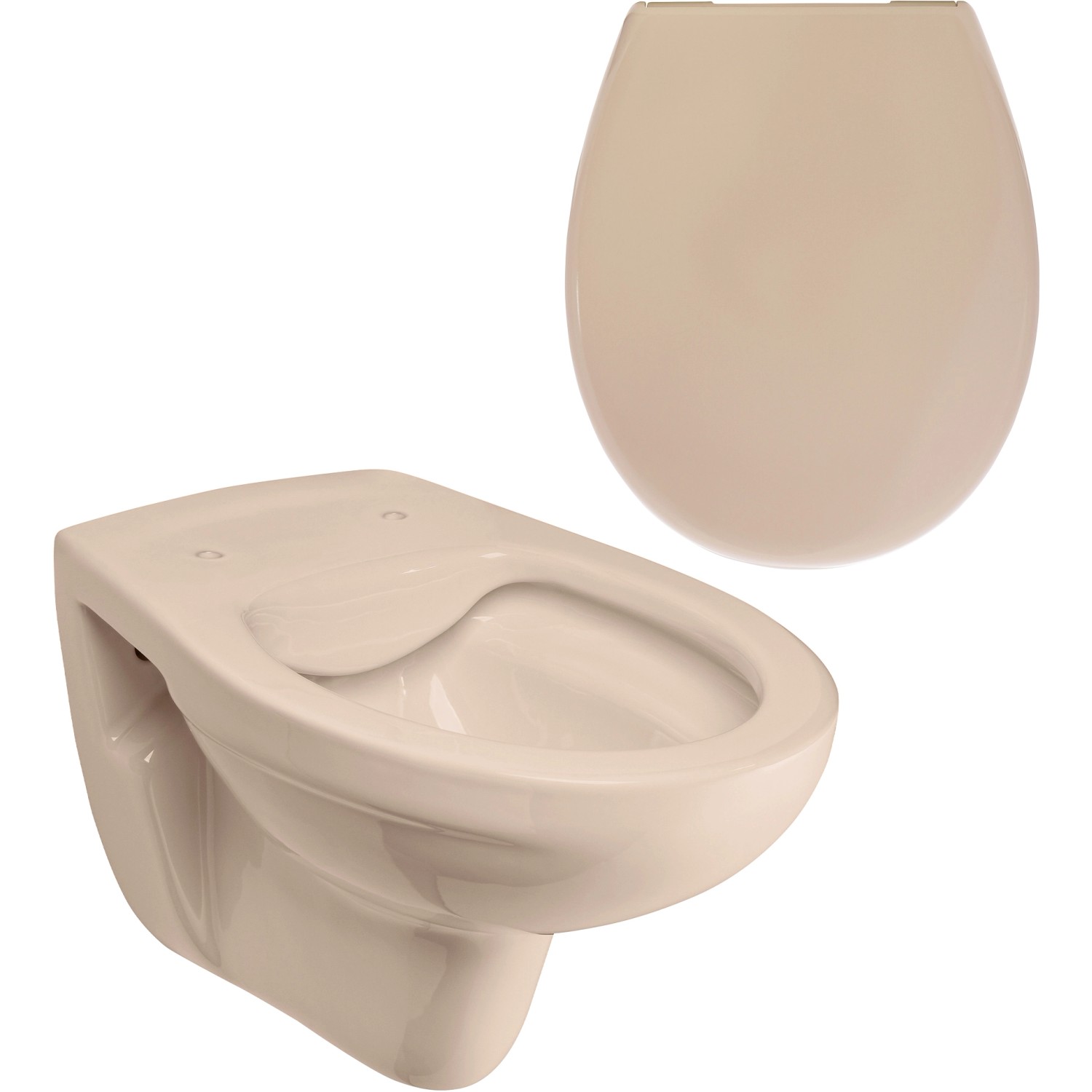Calmwaters Wand-WC Spülrandlos Tiefspüler Set WC-Sitz Absenkautomatik Beige günstig online kaufen