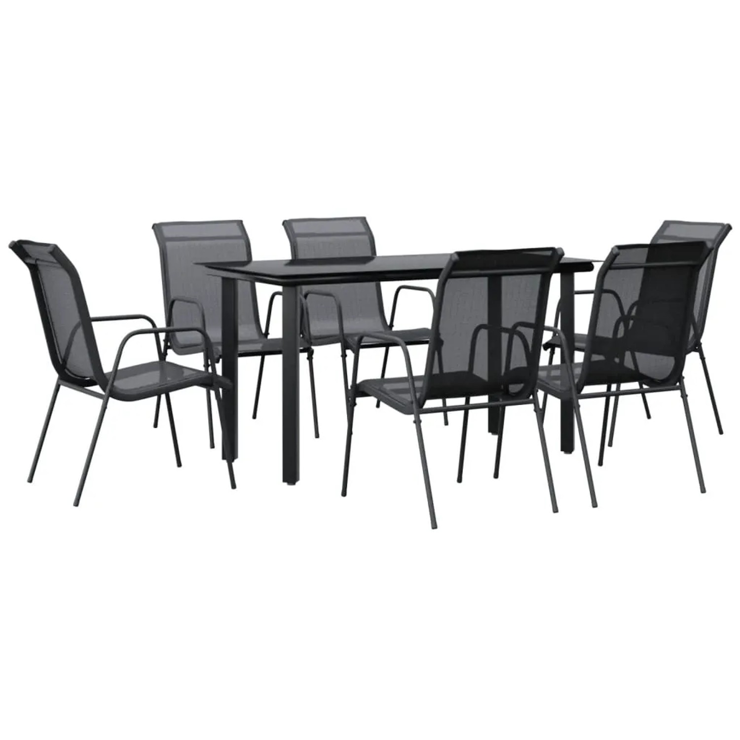 vidaXL 7-Tlg Garten-Essgruppe Schwarz Stahl und Textilene 3200693