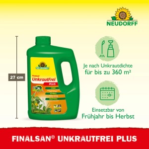 Grüne Neudorff Finalsan Unkraut-Frei Plus 2l Flasche, 27 cm hoch. Stark gegen Unkraut im Beet, wirkt bis zur Wurzel, bis 360 m².