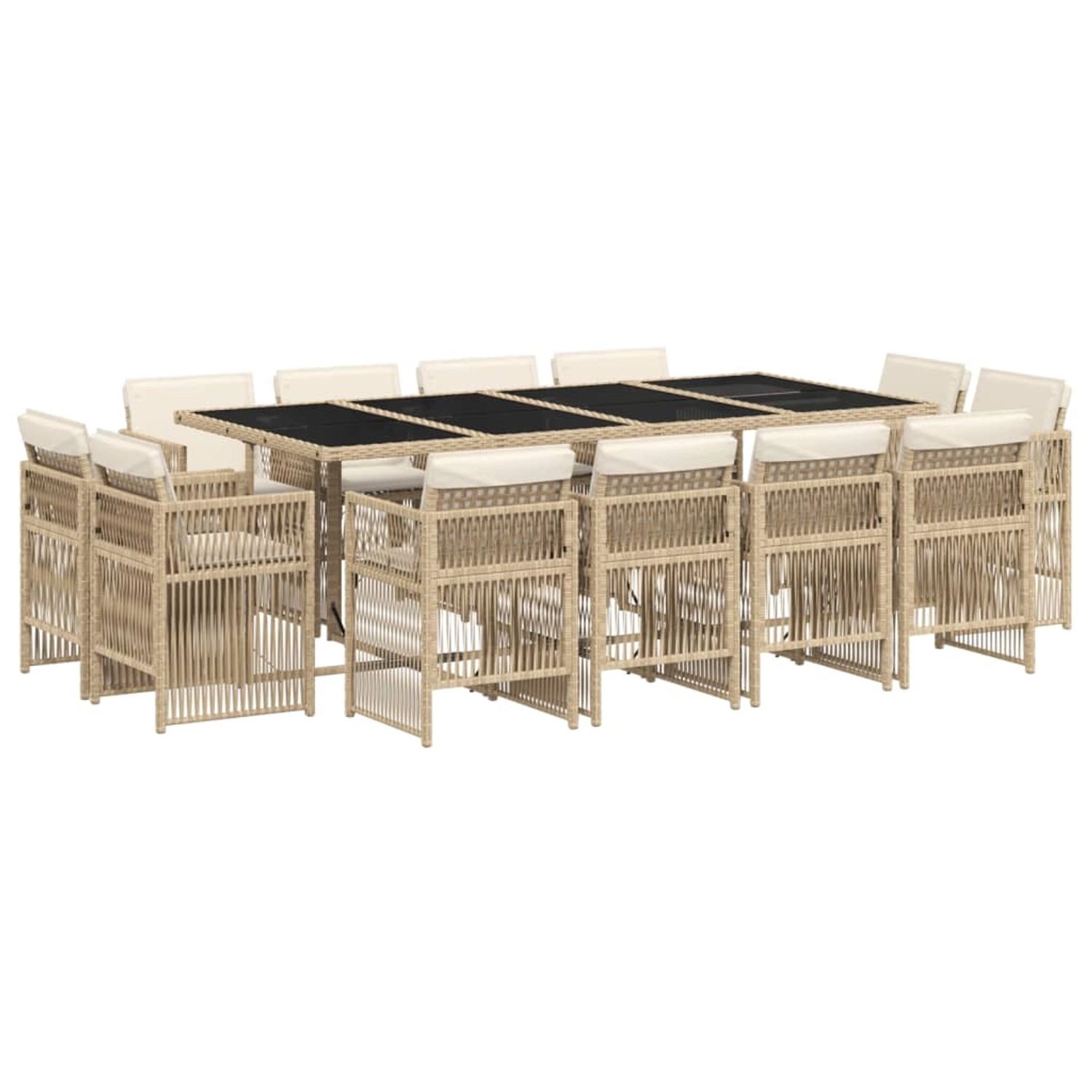 vidaXL 13-Tlg Garten-Essgruppe mit Kissen Beige Poly Rattan 3211042 günstig online kaufen