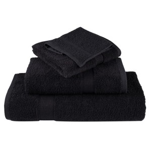 Schwarze vidaXL SOLUND Handtücher, 4er-Set (50x100 cm, 600 g/m²), gestapelt.