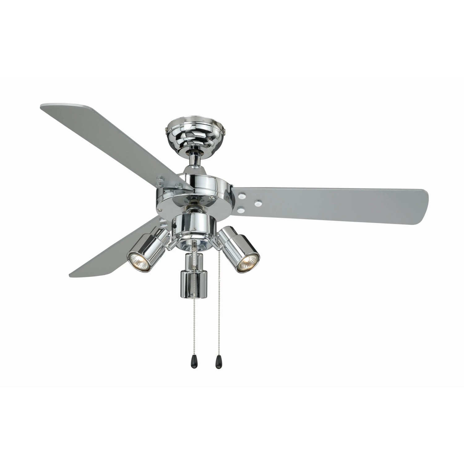 AIRERYDER Deckenventilator Cyrus Chrom, 107 cm, mit Beleuchtung und Zugschnüren.
