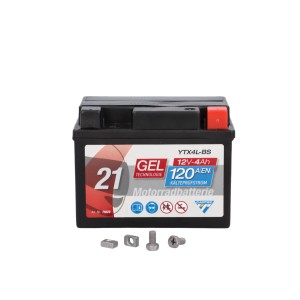 Cartec GEL Motorradbatterie YTX4L-BS 4Ah 120A mit Zubehörschrauben.