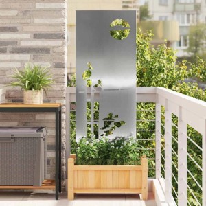 Silberner vidaXL Garten Sichtschutz aus verzinktem Stahl mit dekorativen Aussparungen.