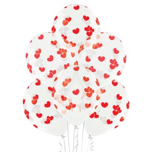 Party Factory Latexballons, Ø 25cm, mit roten Herzen, 10 Stück, ideal als Deko.