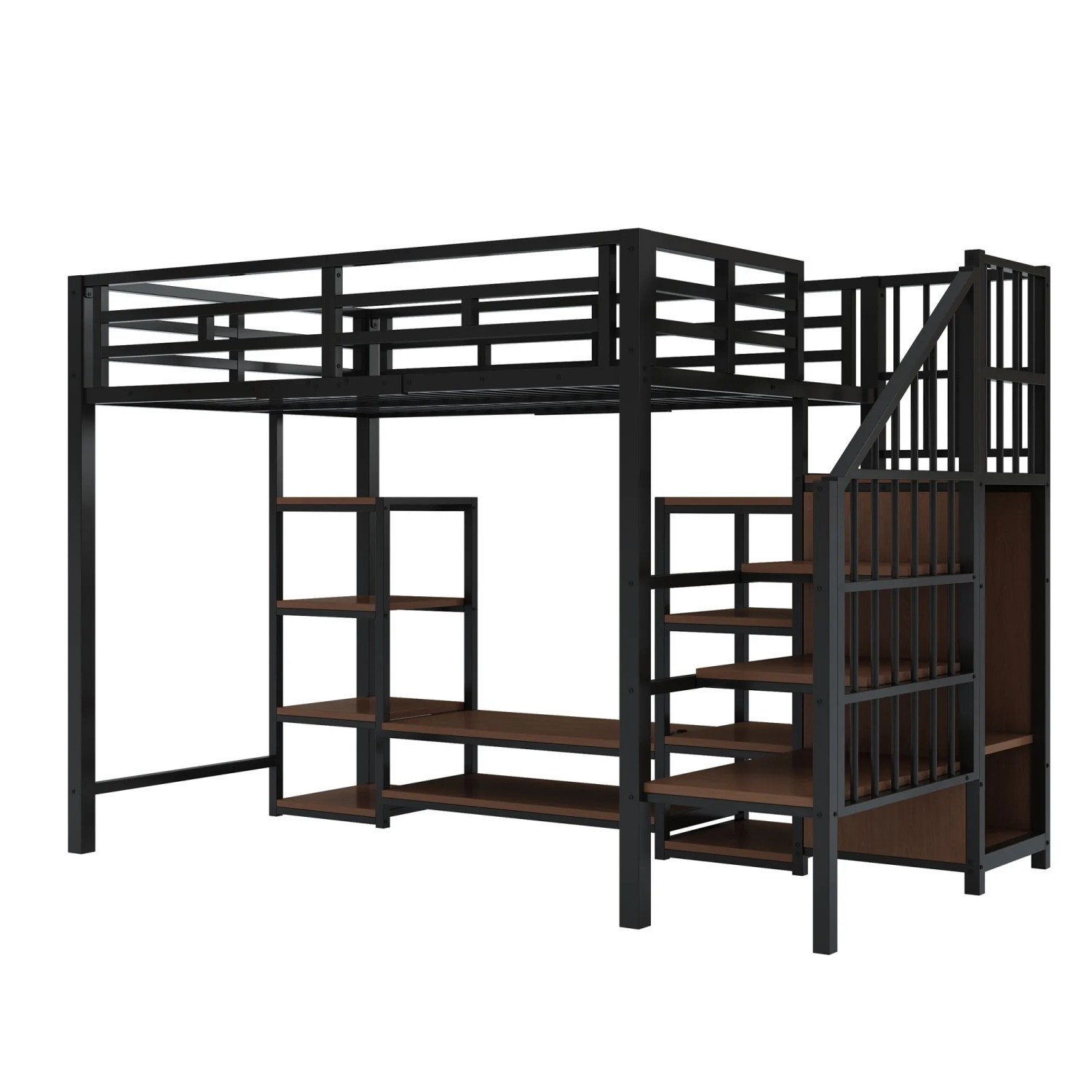 okwish Hochbett 90x200cm mit TV Ständer Steckdose Sicherheitsleiter Kinderbett Schwarz ohne Matratze