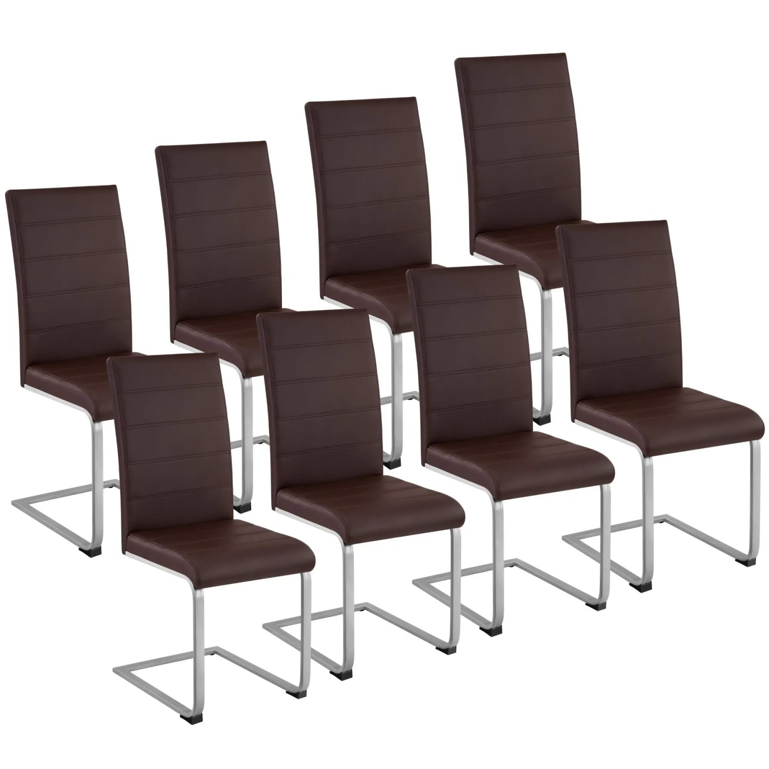 Tectake Set Schwingstuhl Bettina Gepolstert Mit Kunstlederbezug Hohe Rückenlehne 8Er Set 41 x 52 x 99 cm Braun