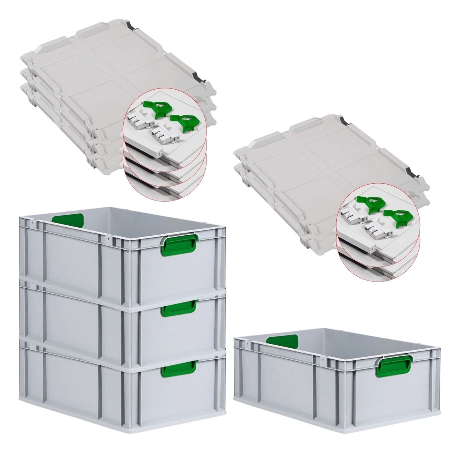 PROREGAL Spar Set 4x Eurobox Nextgen Color Mit Scharnierdeckel & Schiebeschnappverschlüsse HxBxT 22 x 40 x 60 cm Griffe 