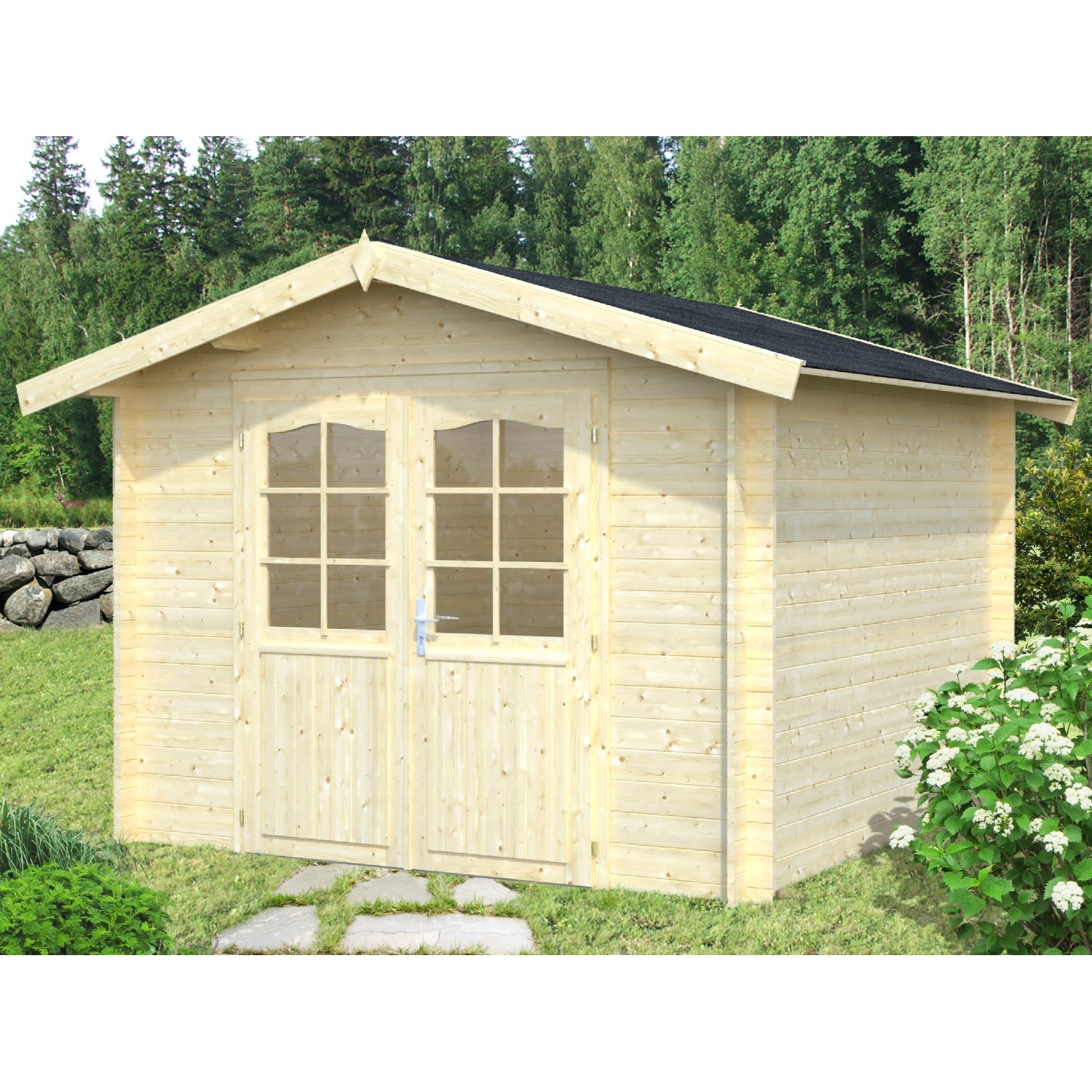 Palmako Lotta Holz-Gartenhaus/Gerätehaus Natur Satteldach Unbehandelt 276 cm x 276 cm