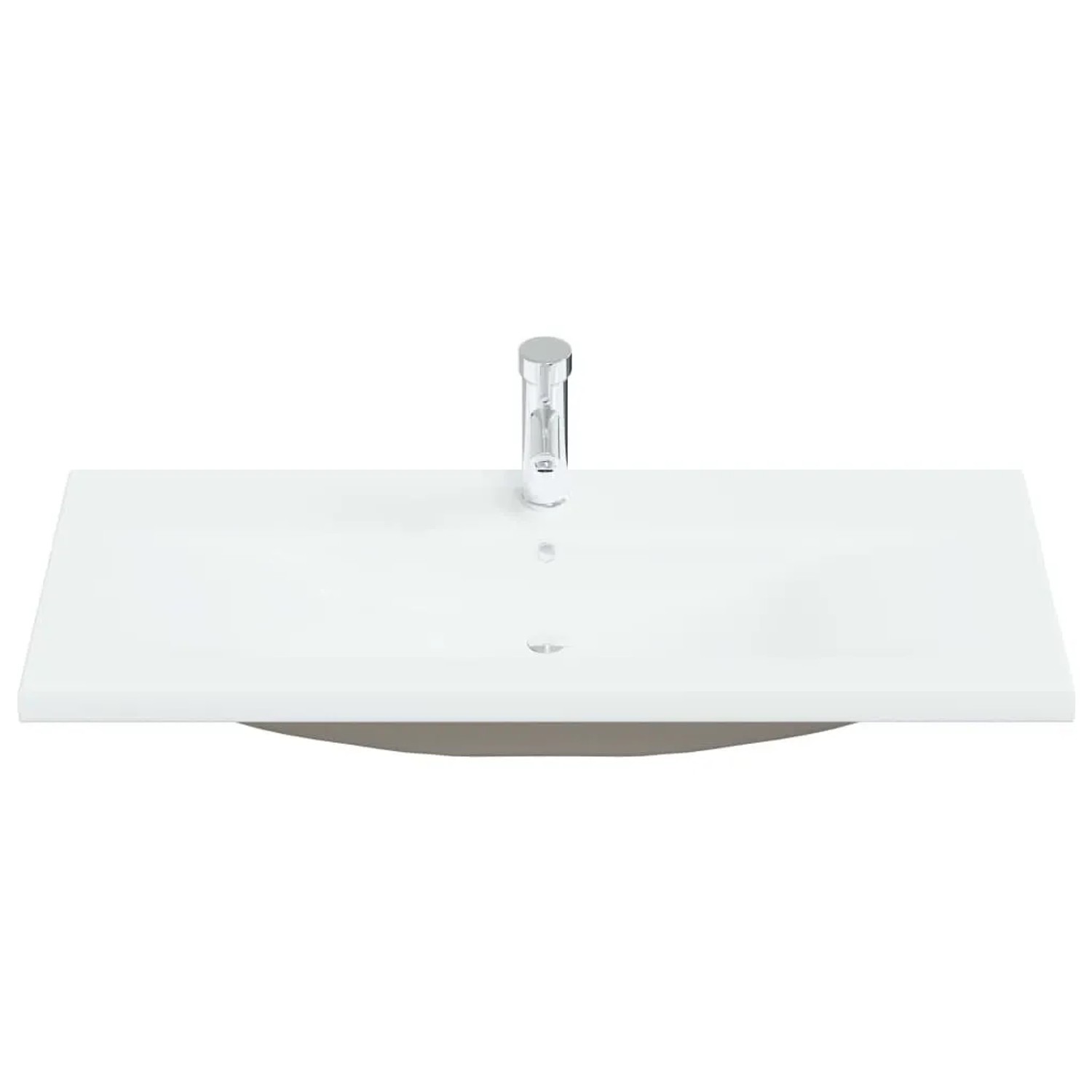 Rechteckiges weißes Keramik Einbauwaschbecken mit Chrom-Wasserhahn. Modernes Design für Ihr Bad.