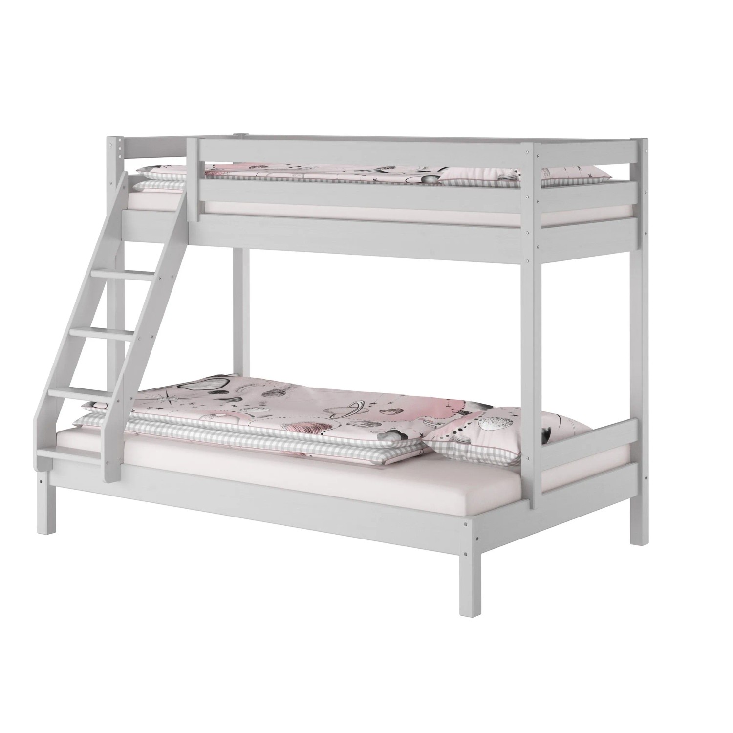Erst-Holz Graues Stockbett 90 x 200 cm / 140 x 200 cm Erwachsene Kiefer Massiv Modell 18 ohne Zubehör