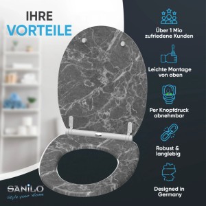 SANILO WC-Sitz Marmor Grau mit Absenkautomatik und Top-Fix-Befestigung.