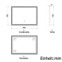 Technische Zeichnung Aica Badspiegel 90x70 cm mit LED, Aluminiumrahmen, dimmbar, verschiedene Ansichten.