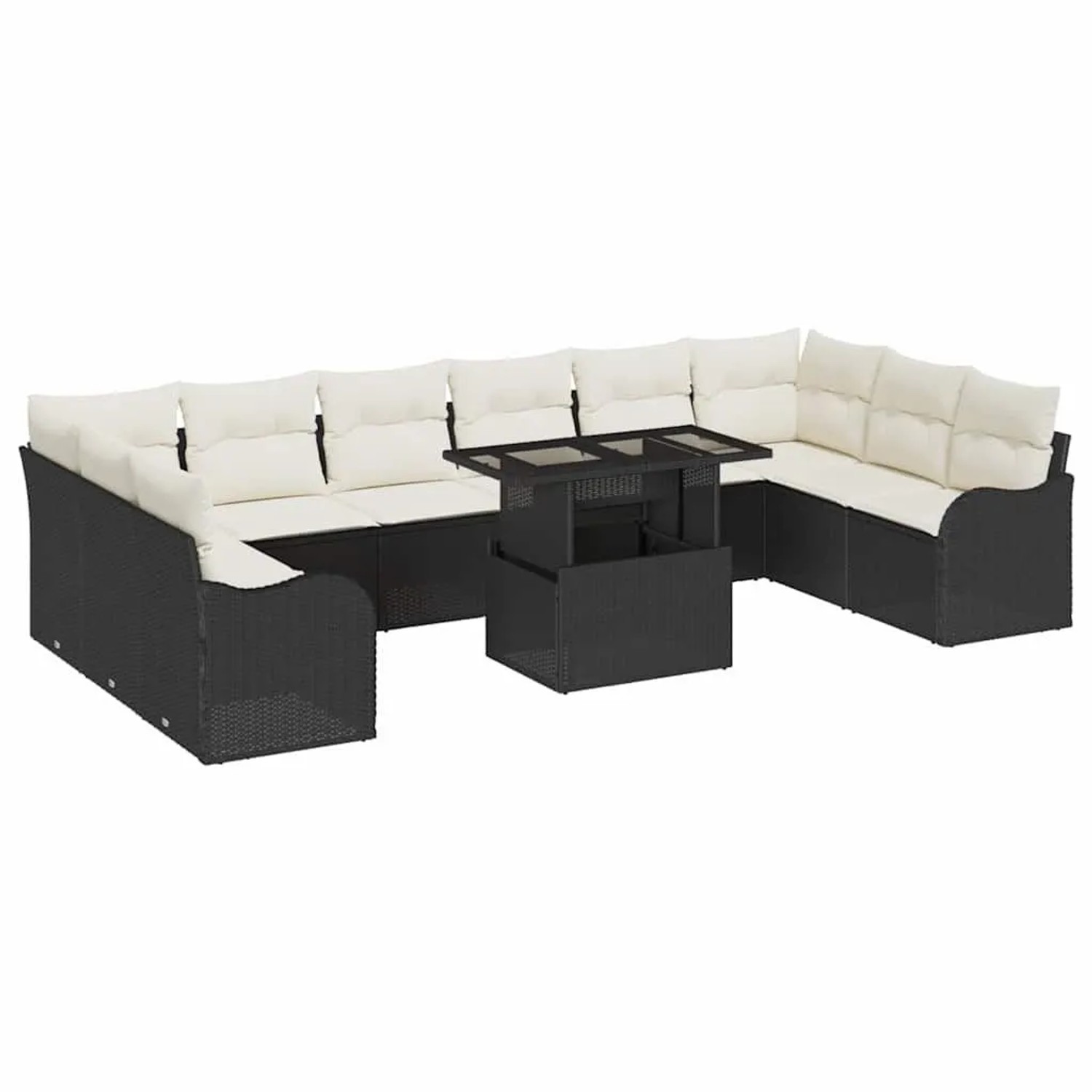 vidaXL Garten-Sofa-Set mit Kissen 11-Tlg Schwarz Poly Rattan 3357270