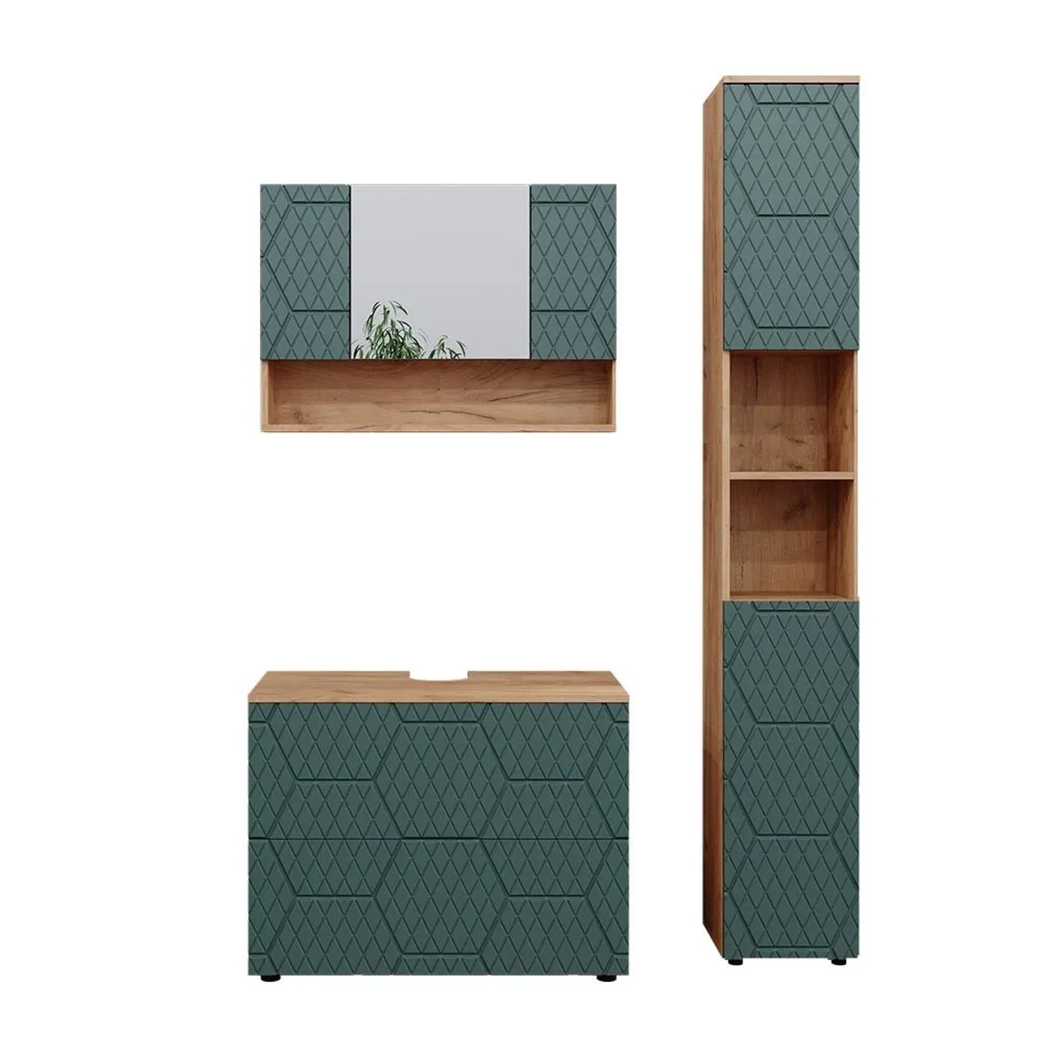 Vicco Badmöbel-Set Irma Grün/Goldkraft Eiche 80 x 59 3-teilig