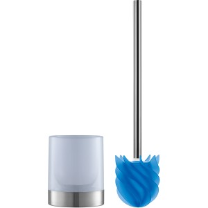 Loomaid WC-Bürste mit Silikonkopf in Blau und Edelstahl-Halterung.