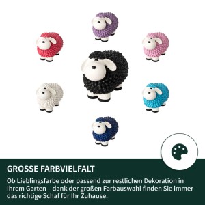 VERDOBA Mini Schafe Gartenfiguren aus Kunstharz in Schwarz, Weiß, Rot, Lila, Pink, Blau. Bunte Dekofiguren für den Garten.