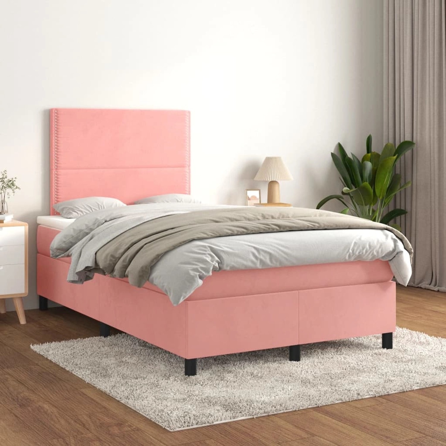 Rosa vidaXL Boxspringbett (120x200 cm) mit Matratze und Samtbezug.