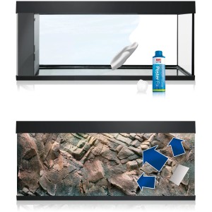 Juwel Aquarium Rückwand Poster 3, schwarz-weiß, mit Felsmotiv und Montagezubehör.