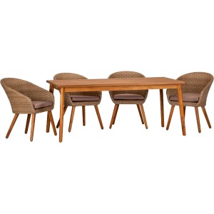 Acamp Gartenmöbel-Set Atacama: 4 Sessel, 1 Tisch (180x90 cm), Teak-Optik, mediterraner Stil.