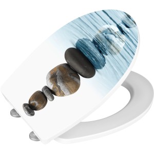 Wenko WC-Sitz Meditation mit Stein-Motiv auf weißem Duroplast.