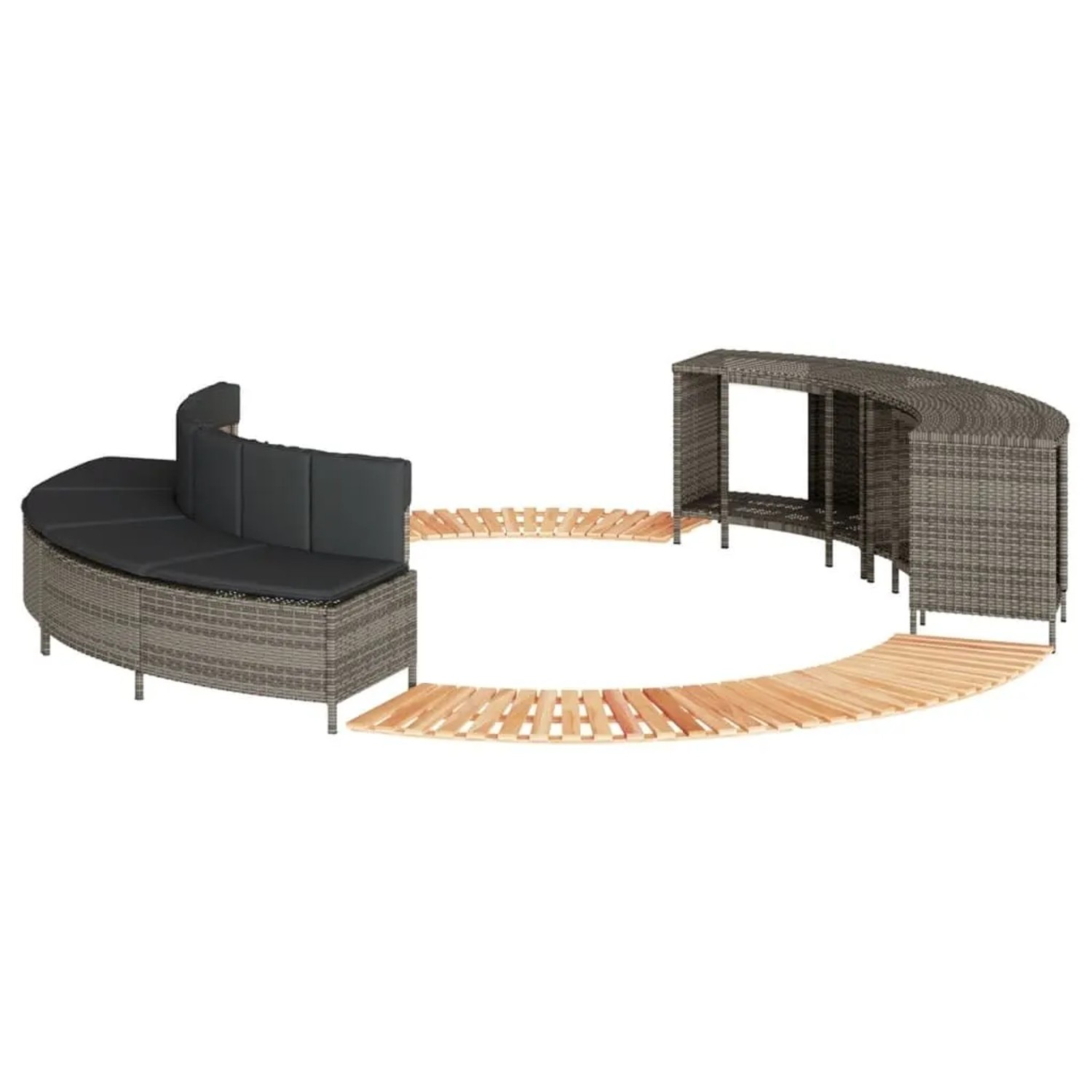 vidaXL Whirlpool-Umrandung Grau Poly Rattan und Massivholz Akazie 3270655