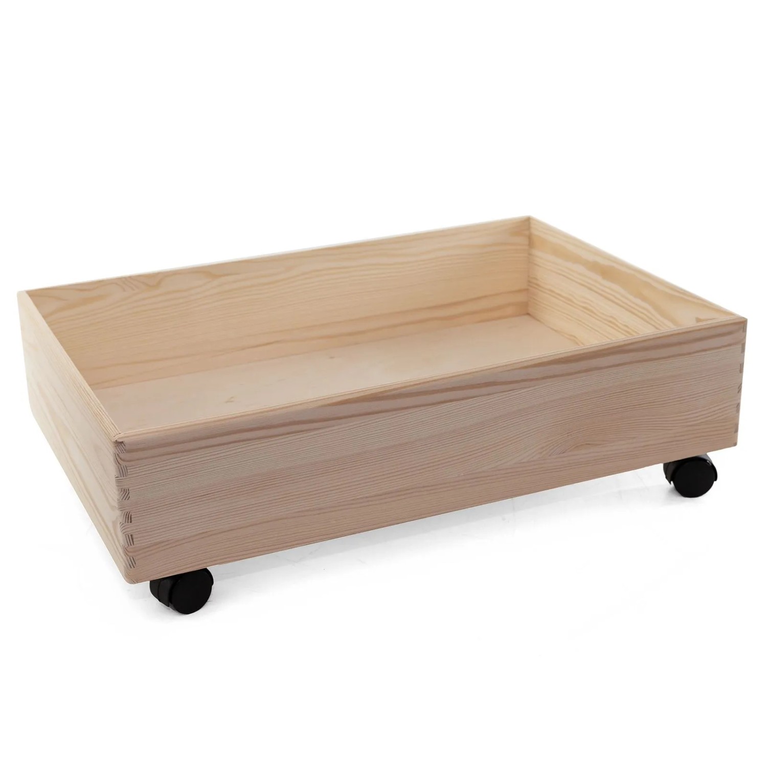HolzFee Holzkiste Unterbett Kiste Holz 59 x 40 x 19,5 cm mit Rollen