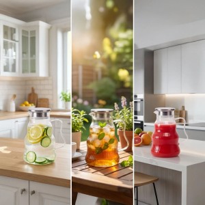 Relaxdays Glaskaraffe mit Deckel, 1.7L, für Wasser, Saft und Tee. Transparentes Borosilikatglas mit Henkel.