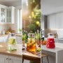 Relaxdays Glaskaraffe mit Deckel, 1.7L, für Wasser, Saft und Tee. Transparentes Borosilikatglas mit Henkel.