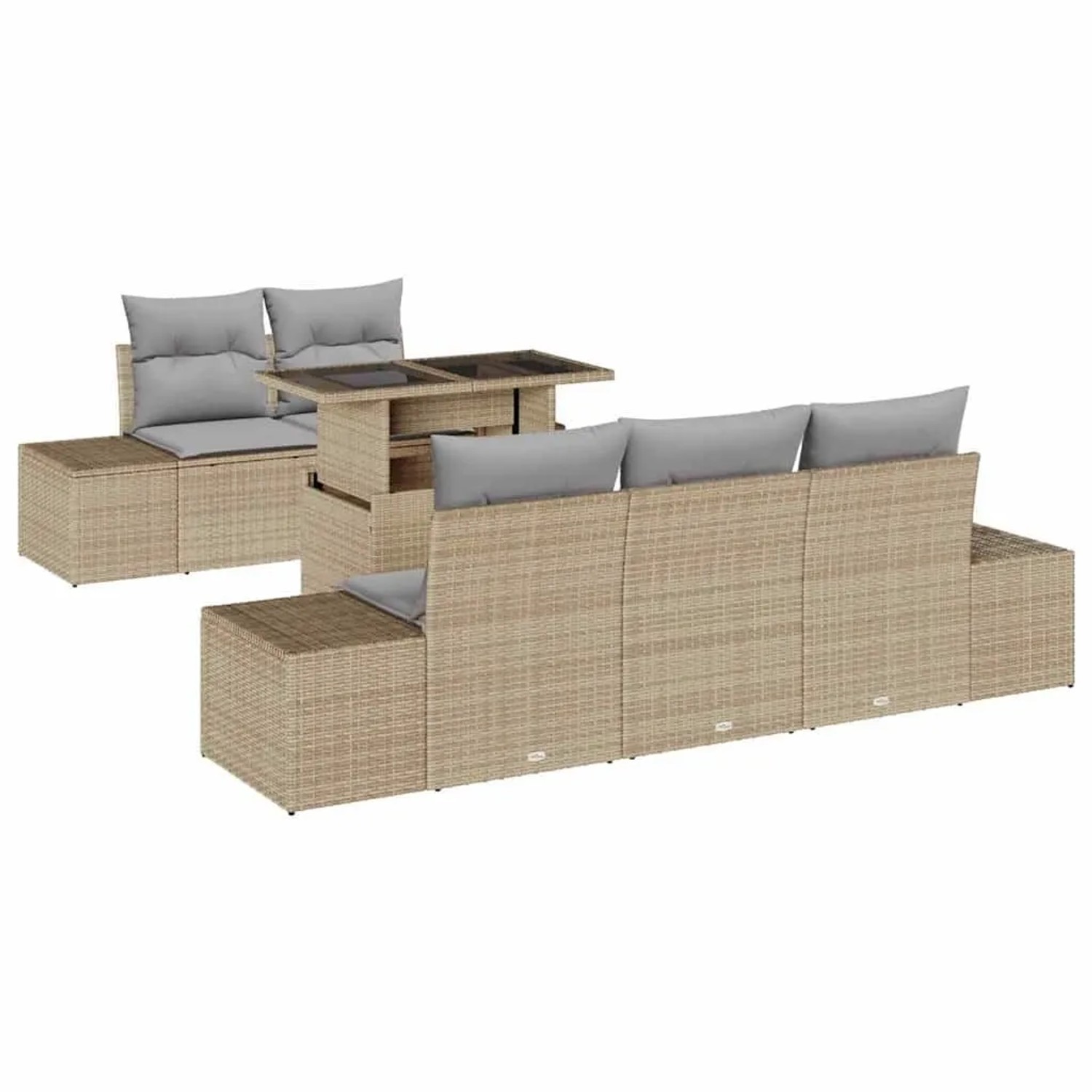 vidaXL Sofa Set mit Kissen 6-Tlg Beige und Hellgrau Poly-Rattan 3349096 günstig online kaufen