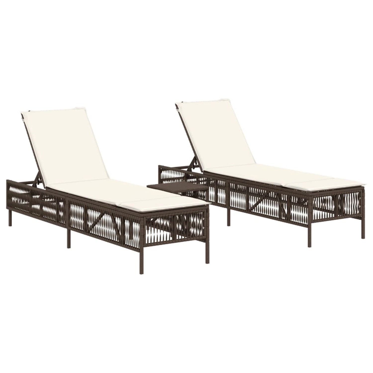vidaXL Sonnenliegen 2 Stk mit Tisch Braun Poly Rattan 4002747 günstig online kaufen
