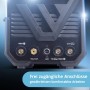 Nahaufnahme der Anschlüsse des STAHLWERK Schweißgeräts AC DC Wig 200 CUT ST. MMA, TIG/CUT, CUT Ports für komfortables Arbeiten.