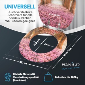 Sanilo WC-Sitz Romantik mit Absenkautomatik, Holz, mit romantischem Blütenweg-Motiv.