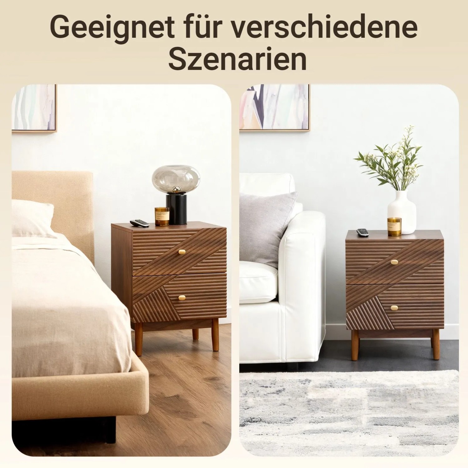 Brauner SoBuy Vintage Nachttisch mit 2 strukturierten Schubladen, vielseitig als Beistelltisch neben Bett und Sofa.