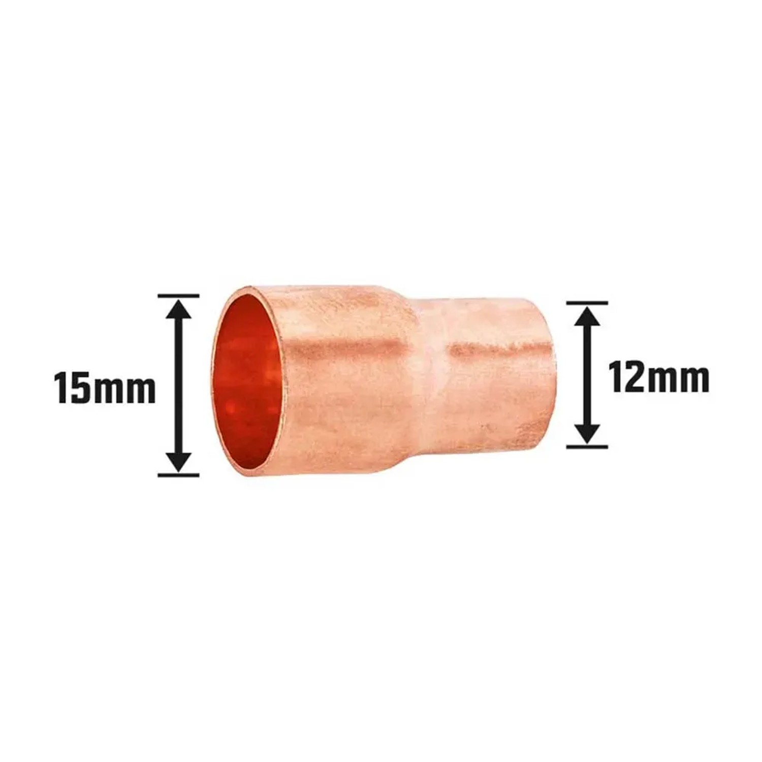 Löt-Reduziermuffe aus Kupfer, 15 mm x 12 mm, für Kupferrohre.