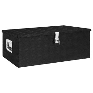 DELUKE Aluminiumbox Mit Deckel Abschließbar Alubox Deichselbox Alu Anhängerbox Werkzeugkiste Transportbox Metallkiste 90x47x33,5cm Schwarz