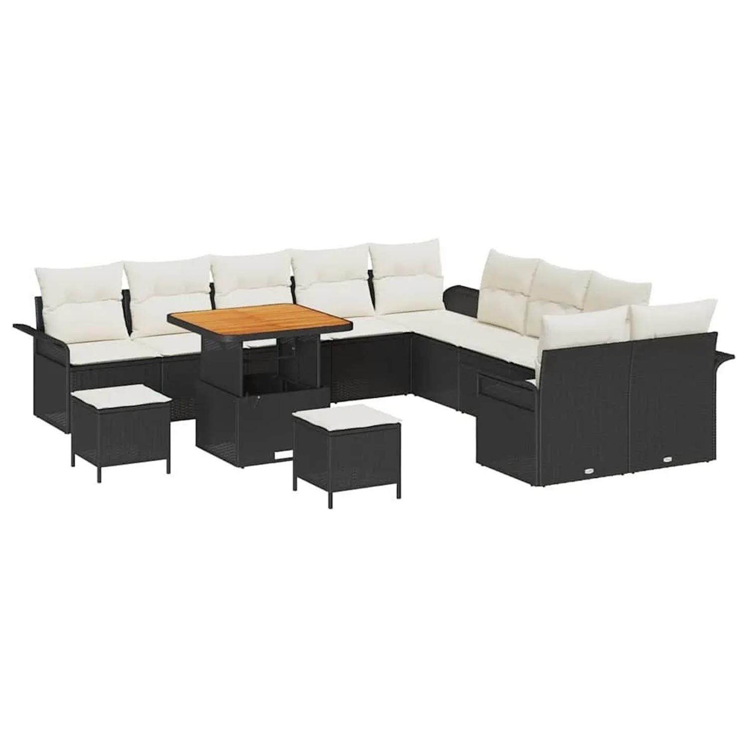 vidaXL Garten-Sofa-Set mit Kissen 13-Tlg Schwarz und Creme 3364140
