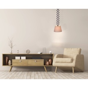 Näve Pendelleuchte Adrien, braun-naturfarbener Textilschirm, flexible Halterung, für Wohnzimmer.