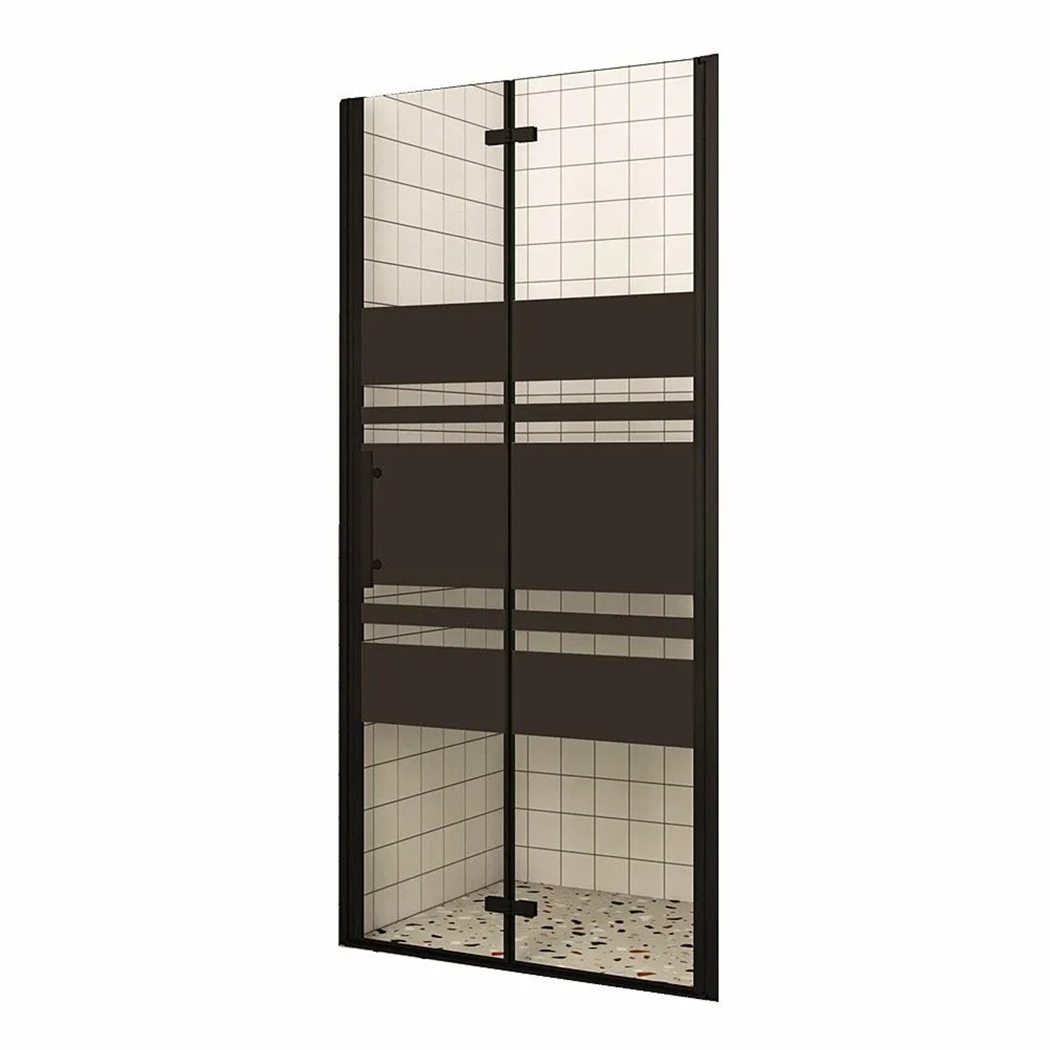 Duschparadies Duschtür Falttür 80 x 195cm Nischentür Drehtür Glastür Duschwand 6mm Nano Gestreiftesglas Schwarz Rechts