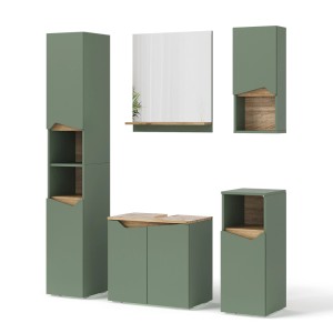 Vicco Badmöbel-Set Marelle, 5-teilig, grün/Artisan: Waschbeckenunterschrank, Spiegel, Schränke.