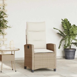 vidaXL Gartensessel mit Beistelltisch Verstellbar Beige Poly Rattan 4108272