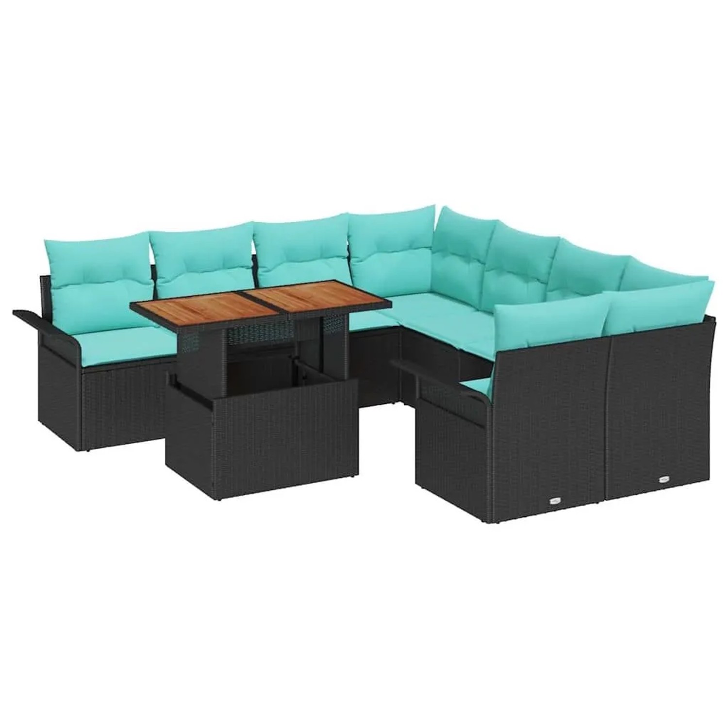 vidaXL Gartensofa-set mit Kissen 9 Stk Schwarz und Blau Poly-Rattan 3349318