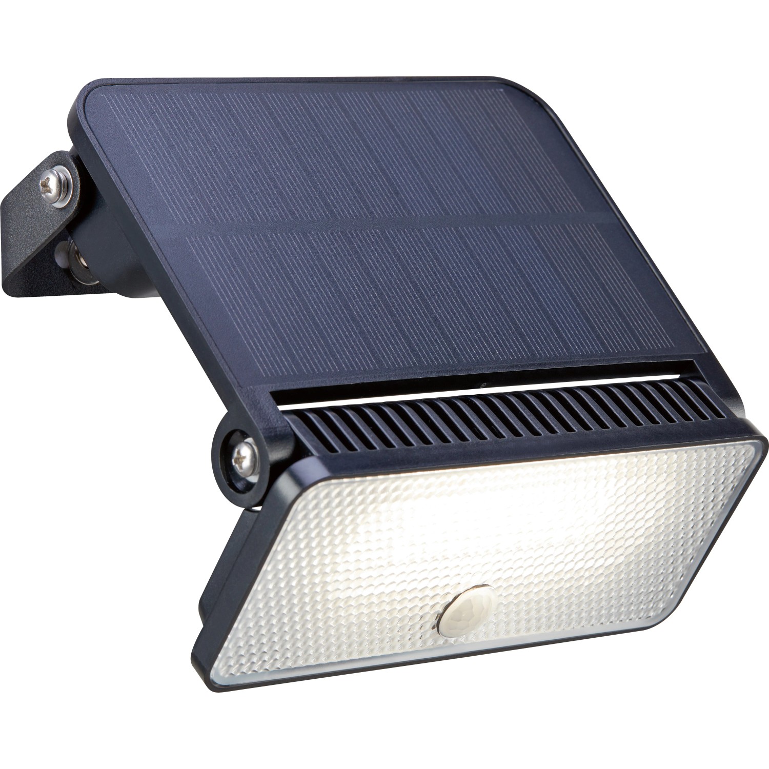 Schwarze LED Solar Wandleuchte mit PIR Sensor, 8W, 1000 Lumen für den Außenbereich.