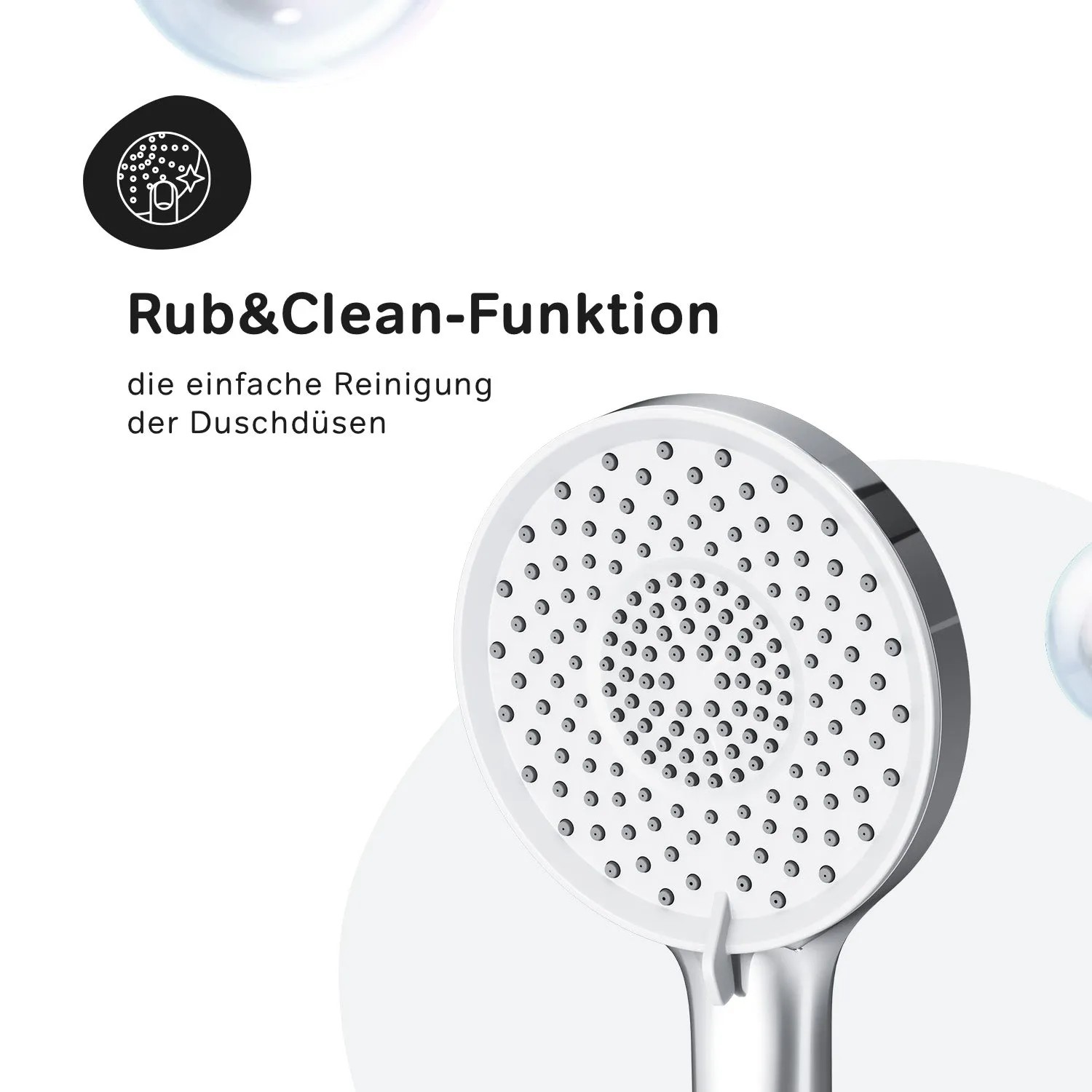 Detailaufnahme Handbrause des AM.PM Duscharmatur-Sets mit Rub&Clean Funktion.