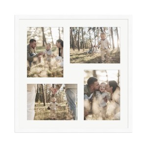 Weißer Galerierahmen für 4 Fotos (13x18 cm), WANDStyle G950, Holz mit Maserung.