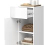 Weißer Vicco Midischrank Izan (37x77 cm) mit Schublade und Tür, gefüllt mit Handtüchern.