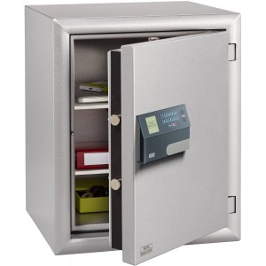 Burg-Wächter Wertschutzschrank MTD 760 E FP, Tresor mit geöffneter Tür und elektronischem Schloss.