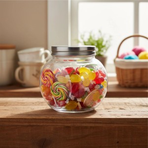 Relaxdays Bonbonglas 6er Set Glas Edelstahl Transparent Silber Luftdicht 10,5 x 10,5 x 8 cm 200 g