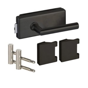 MeinTürgriff Exklusiv Glastürbeschlag Faro Glastür Edelstahl Studio Office Schloss Schwarz Ungelocht